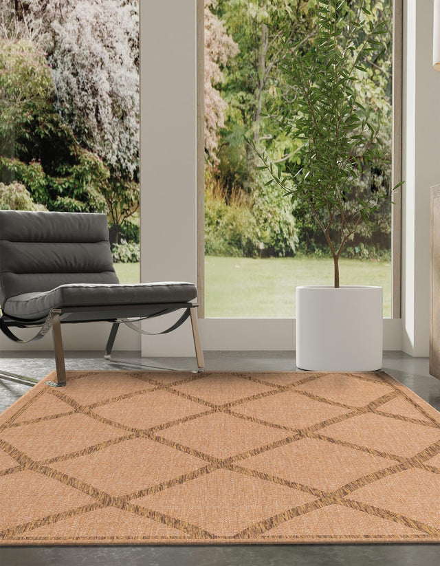 Light Brown 4' 1 x 6' 1 Outdoor Trellis Rectangle Area Rug Weather Resistant for Patio, Deck, Terrace, Balcony, Porch Geometric Design Water Safe Outside Carpet for Sale at Rug Engine