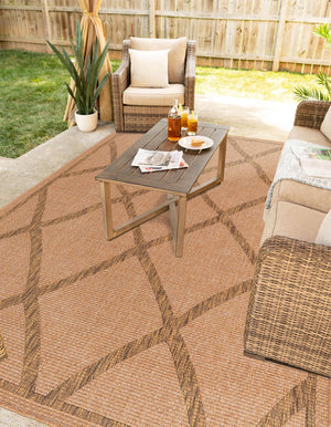 Light Brown 4' 1 x 6' 1 Outdoor Trellis Rectangle Area Rug Weather Resistant for Patio, Deck, Terrace, Balcony, Porch Geometric Design Water Safe Outside Carpet for Sale at Rug Engine