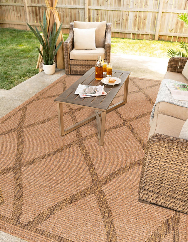 Light Brown 4' 1 x 6' 1 Outdoor Trellis Rectangle Area Rug Weather Resistant for Patio, Deck, Terrace, Balcony, Porch Geometric Design Water Safe Outside Carpet for Sale at Rug Engine