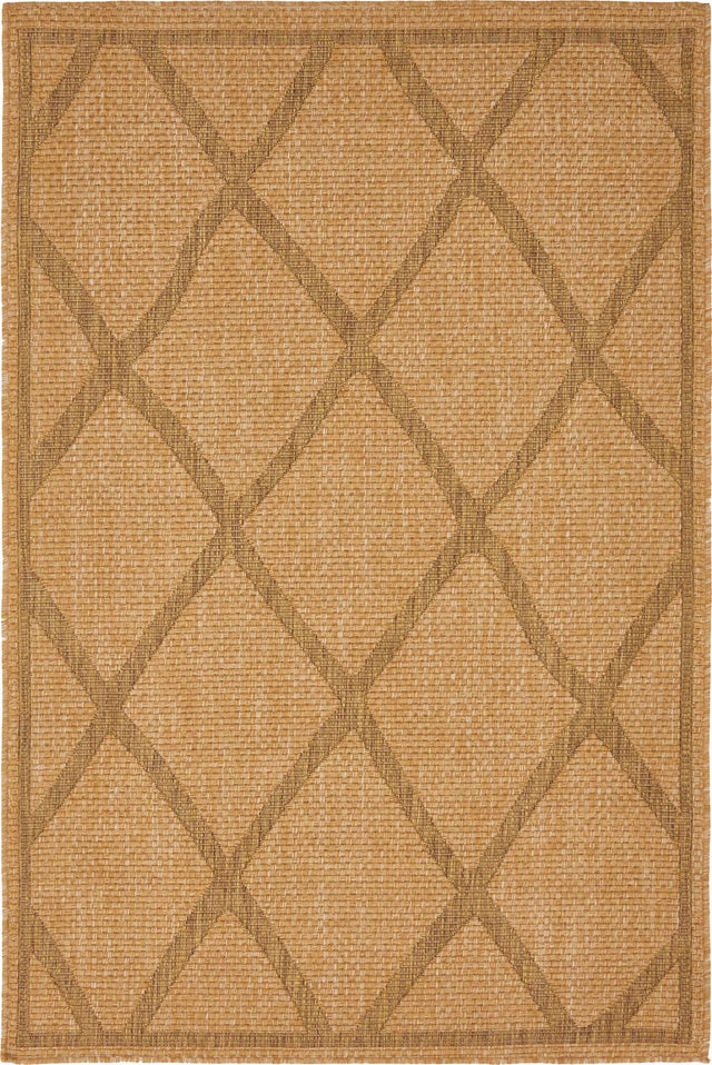 Light Brown 4' 1 x 6' 1 Outdoor Trellis Rectangle Area Rug Weather Resistant for Patio, Deck, Terrace, Balcony, Porch Geometric Design Water Safe Outside Carpet for Sale at Rug Engine