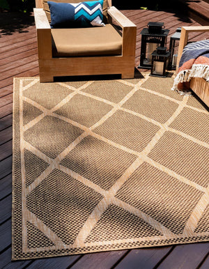 Brown 9' x 12' Outdoor Trellis Rectangle Area Rug Weather Resistant for Patio, Deck, Terrace, Balcony, Porch Geometric Design Water Safe Outside Carpet for Sale at Rug Engine