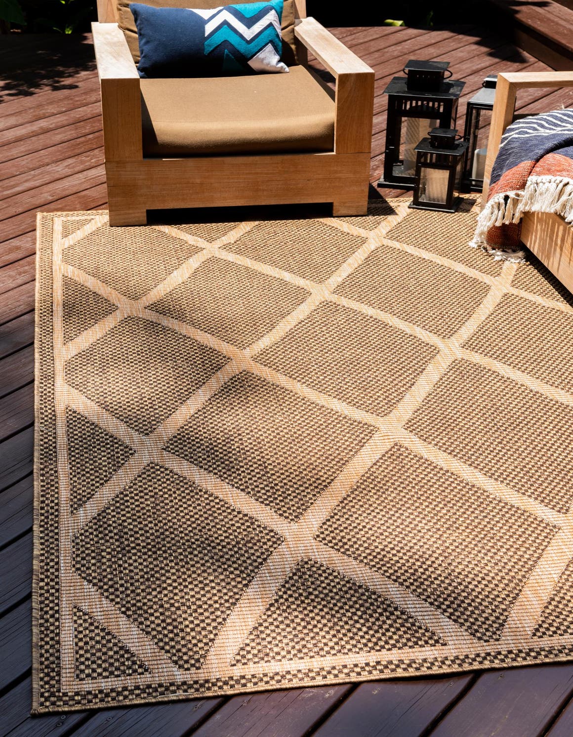 Brown 4' 1 x 6' 1 Outdoor Trellis Rectangle Area Rug Weather Resistant for Patio, Deck, Terrace, Balcony, Porch Geometric Design Water Safe Outside Carpet for Sale at Rug Engine