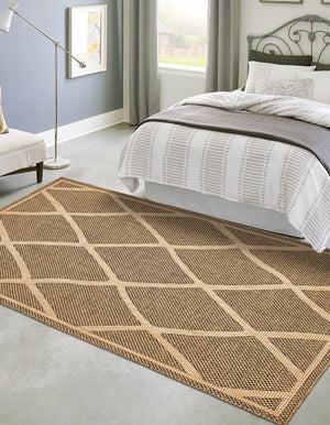 Brown 9' x 12' Outdoor Trellis Rectangle Area Rug Weather Resistant for Patio, Deck, Terrace, Balcony, Porch Geometric Design Water Safe Outside Carpet for Sale at Rug Engine