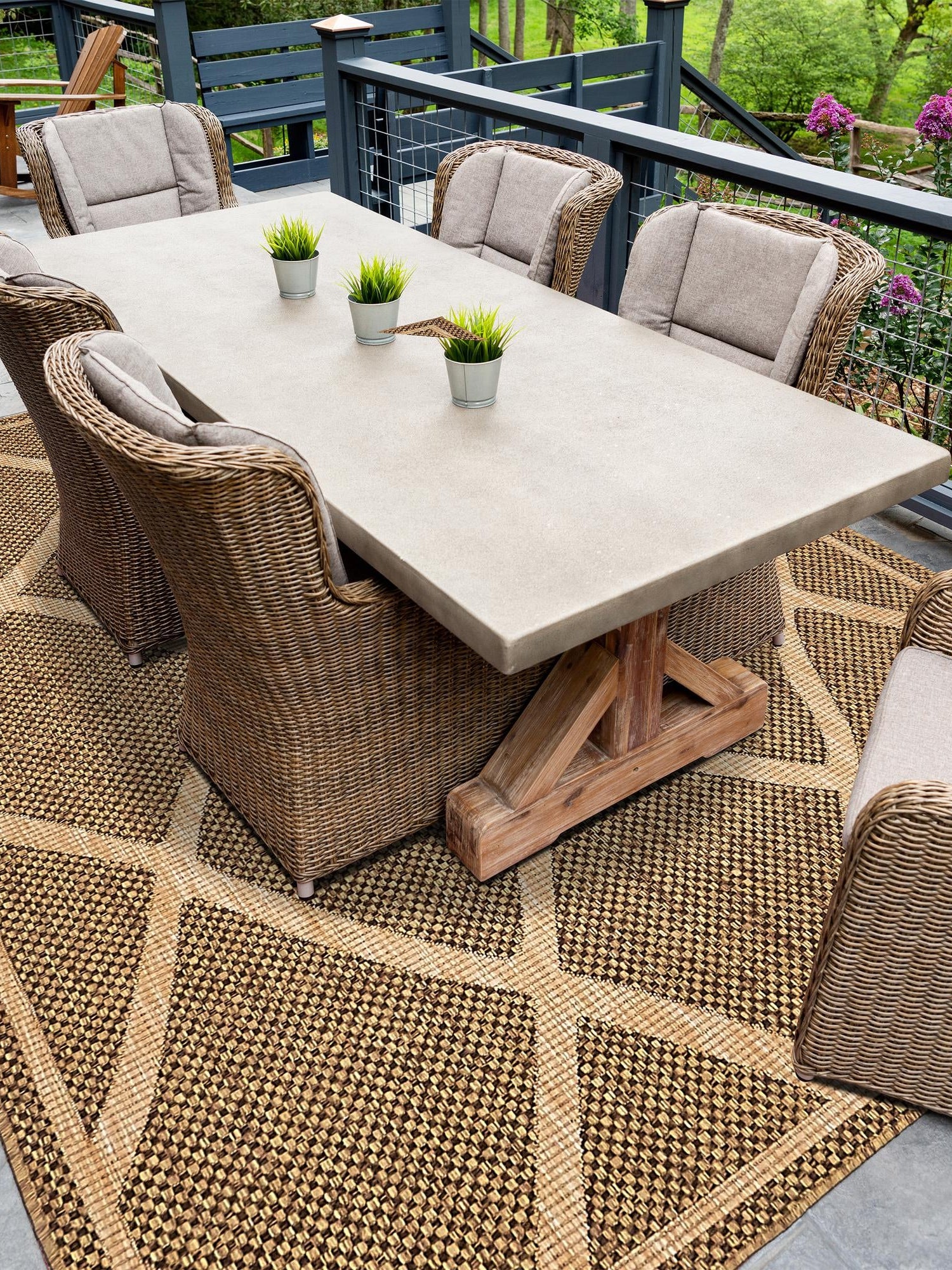 Brown 6' 1 x 9' Outdoor Trellis Rectangle Area Rug Weather Resistant for Patio, Deck, Terrace, Balcony, Porch Geometric Design Water Safe Outside Carpet for Sale at Rug Engine