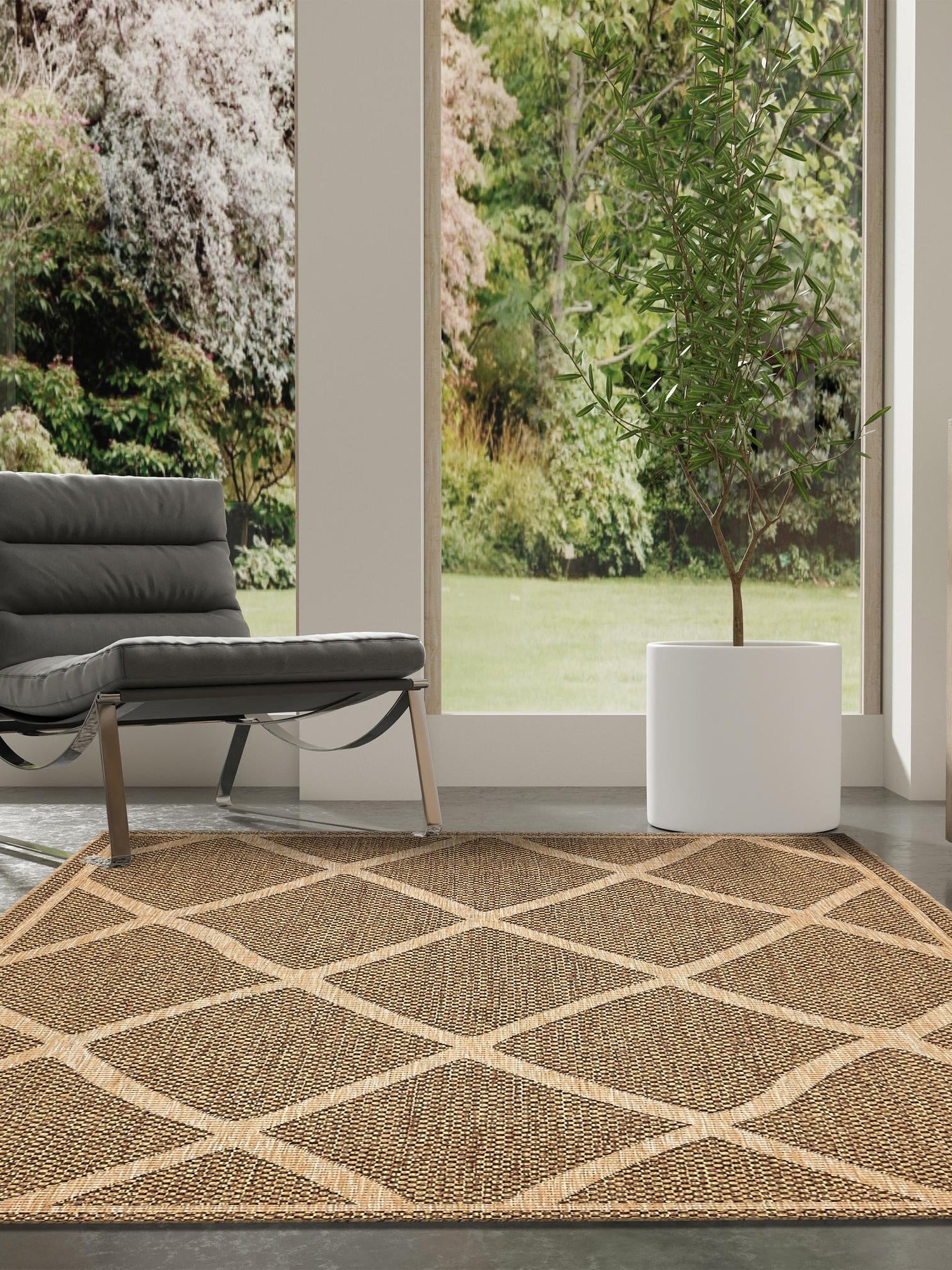 Brown 8' x 11' 4 Outdoor Trellis Rectangle Area Rug Weather Resistant for Patio, Deck, Terrace, Balcony, Porch Geometric Design Water Safe Outside Carpet for Sale at Rug Engine
