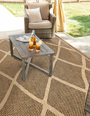 Brown 9' x 12' Outdoor Trellis Rectangle Area Rug Weather Resistant for Patio, Deck, Terrace, Balcony, Porch Geometric Design Water Safe Outside Carpet for Sale at Rug Engine