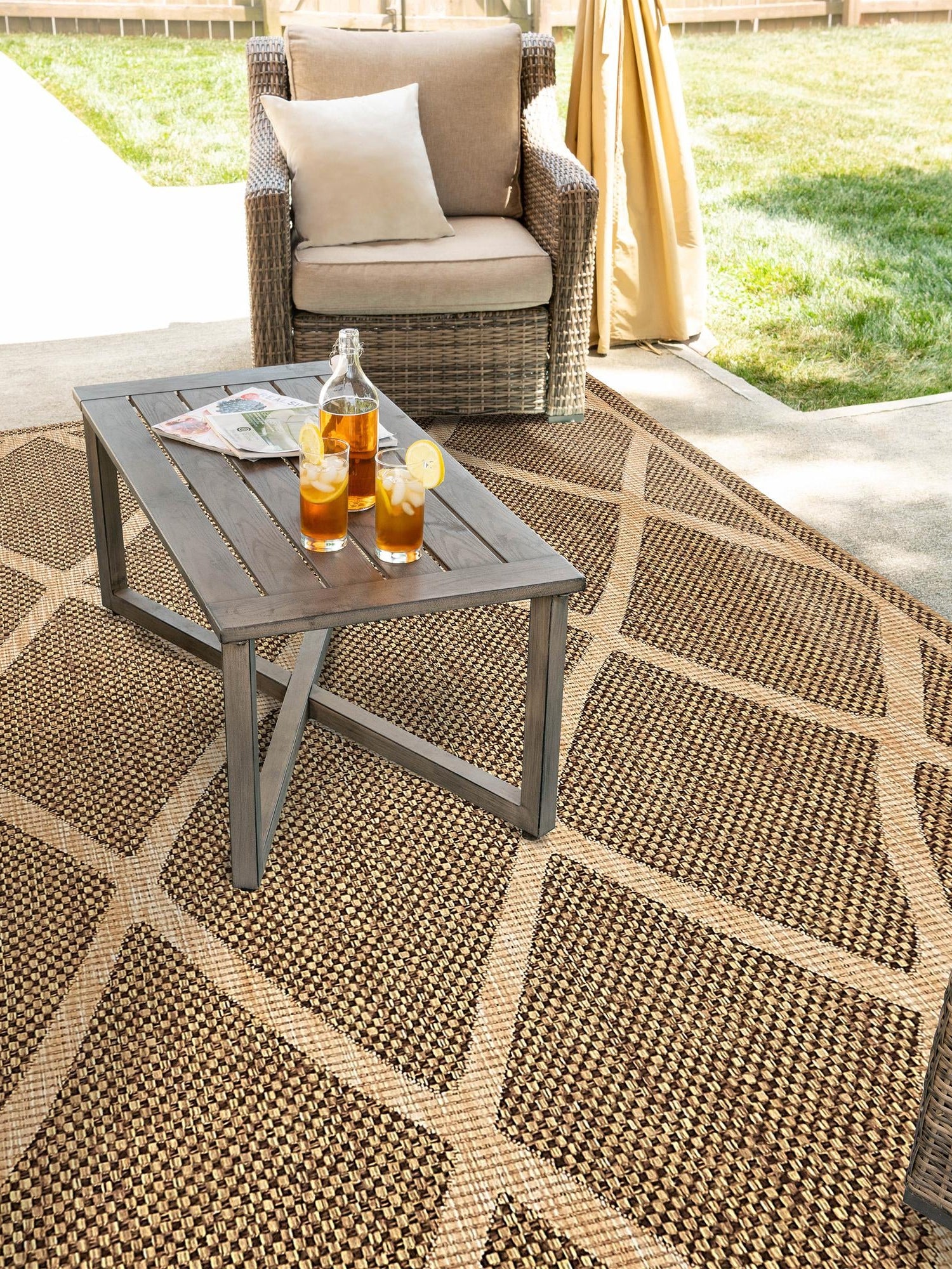 Brown 8' x 11' 4 Outdoor Trellis Rectangle Area Rug Weather Resistant for Patio, Deck, Terrace, Balcony, Porch Geometric Design Water Safe Outside Carpet for Sale at Rug Engine