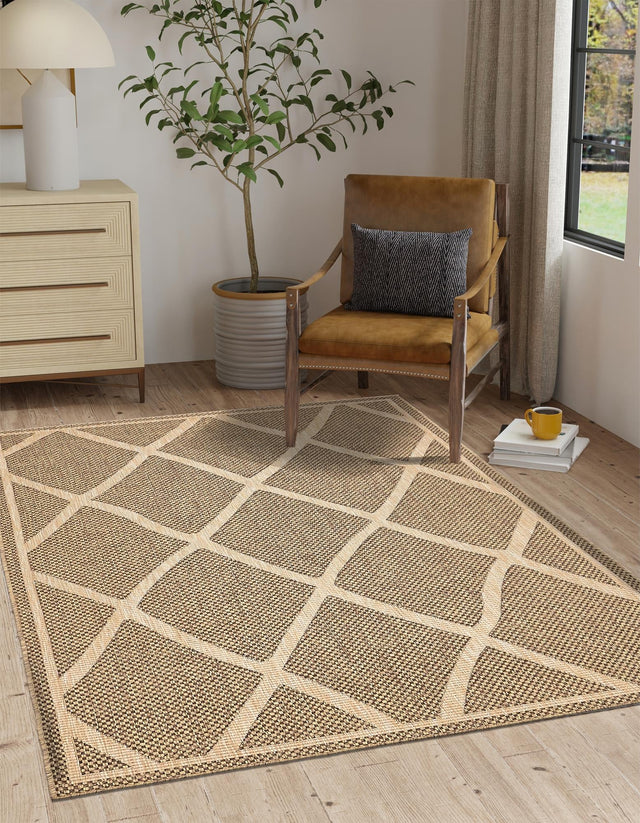 Brown 9' x 12' Outdoor Trellis Rectangle Area Rug Weather Resistant for Patio, Deck, Terrace, Balcony, Porch Geometric Design Water Safe Outside Carpet for Sale at Rug Engine