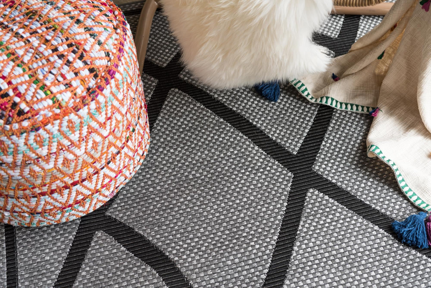 Gray 9' x 12' Outdoor Trellis Rectangle Area Rug Weather Resistant for Patio, Deck, Terrace, Balcony, Porch Geometric Design Water Safe Outside Carpet for Sale at Rug Engine