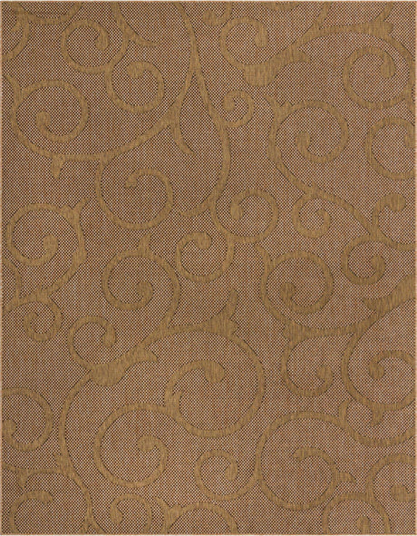 Light Brown 9' x 12' 2 Outdoor Botanical Rectangle Area Rug Weather Resistant for Patio, Deck, Terrace, Balcony, Porch