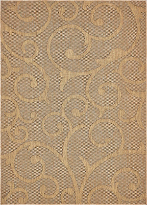 Light Brown 7' x 10' Outdoor Botanical Rectangle Area Rug Weather Resistant for Patio, Deck, Terrace, Balcony, Porch