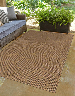 Light Brown 6' 1 x 9' Outdoor Botanical Rectangle Area Rug Weather Resistant for Patio, Deck, Terrace, Balcony, Porch Polypropylene Garden Floral Tropical Carpet for Sale at Rug Engine