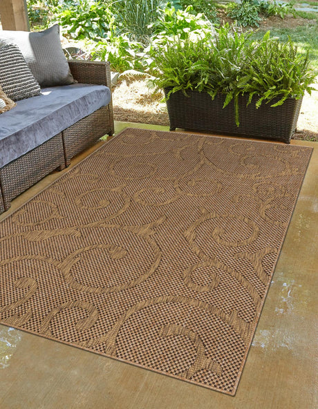 Light Brown 7' x 10' Outdoor Botanical Rectangle Rug