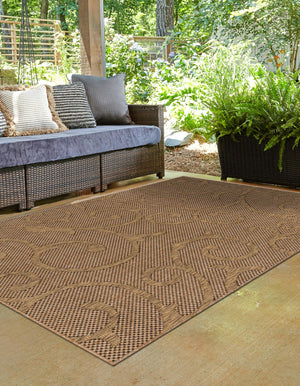 Light Brown 4' x 6' Outdoor Botanical Rectangle Area Rug Weather Resistant for Patio, Deck, Terrace, Balcony, Porch Polypropylene Garden Floral Tropical Carpet for Sale at Rug Engine