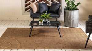 Light Brown 6' 1 x 9' Outdoor Botanical Rectangle Area Rug Weather Resistant for Patio, Deck, Terrace, Balcony, Porch Polypropylene Garden Floral Tropical Carpet for Sale at Rug Engine