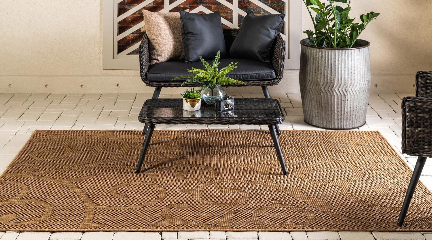 Light Brown 5' x 8' Outdoor Botanical Rectangle Area Rug Weather Resistant for Patio, Deck, Terrace, Balcony, Porch Polypropylene Garden Floral Tropical Carpet for Sale at Rug Engine