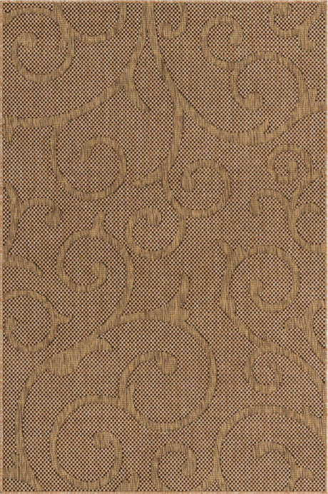 Light Brown 5' x 8' Outdoor Botanical Rectangle Area Rug Weather Resistant for Patio, Deck, Terrace, Balcony, Porch