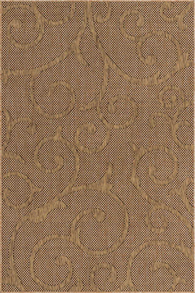 Light Brown 5' x 8' Outdoor Botanical Rectangle Area Rug Weather Resistant for Patio, Deck, Terrace, Balcony, Porch