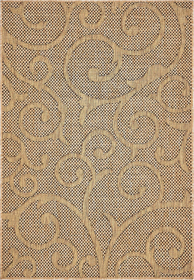 Light Brown 4' x 6' Outdoor Botanical Rectangle Area Rug Weather Resistant for Patio, Deck, Terrace, Balcony, Porch Polypropylene Garden Floral Tropical Carpet for Sale at Rug Engine