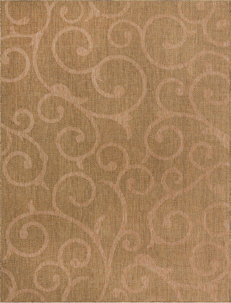 Brown 9' x 12' Outdoor Botanical Rectangle Area Rug Weather Resistant for Patio, Deck, Terrace, Balcony, Porch