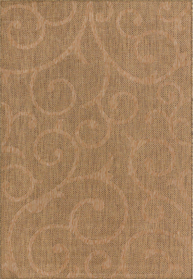 Brown 6' x 9' Outdoor Botanical Rectangle Area Rug Weather Resistant for Patio, Deck, Terrace, Balcony, Porch Polypropylene Garden Floral Tropical Carpet for Sale at Rug Engine