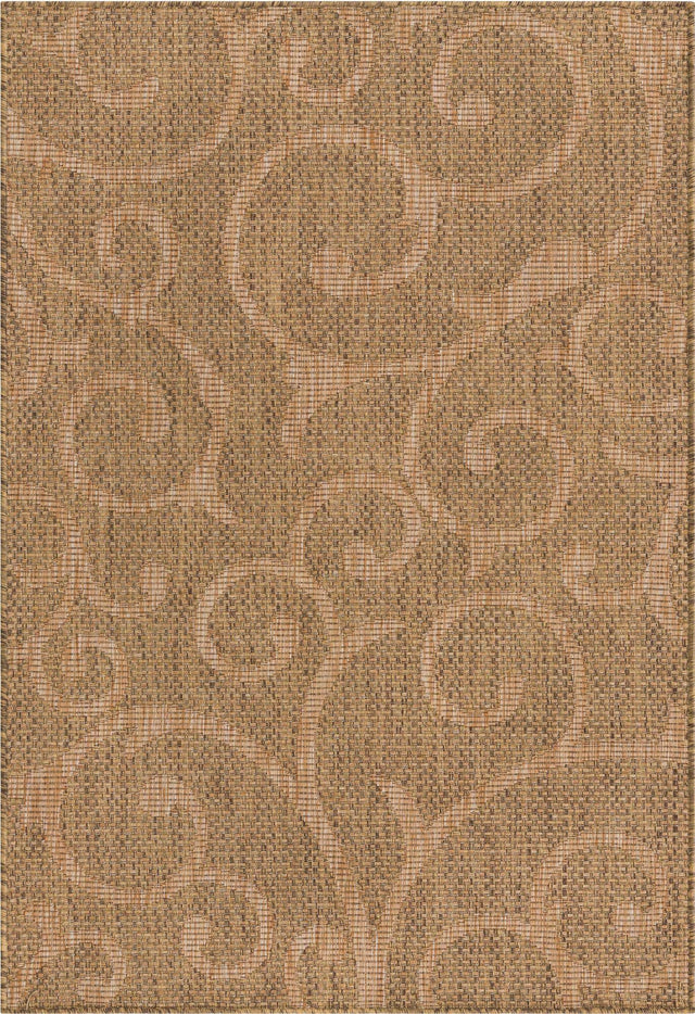 Brown 4' x 6' Outdoor Botanical Rectangle Area Rug Weather Resistant for Patio, Deck, Terrace, Balcony, Porch Polypropylene Garden Floral Tropical Carpet for Sale at Rug Engine
