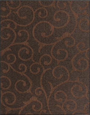 Chocolate Brown 9' x 12' 2 Outdoor Botanical Rectangle Rug