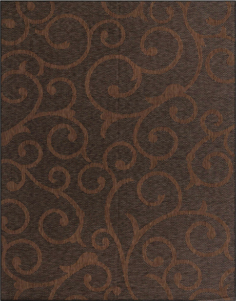 Chocolate Brown 9' x 12' 2 Outdoor Botanical Rectangle Rug