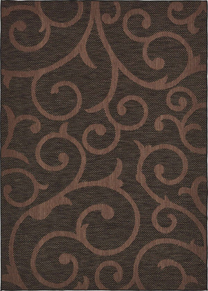 Chocolate Brown 8' x 11' 4 Outdoor Botanical Rectangle Area Rug Weather Resistant for Patio, Deck, Terrace, Balcony, Porch