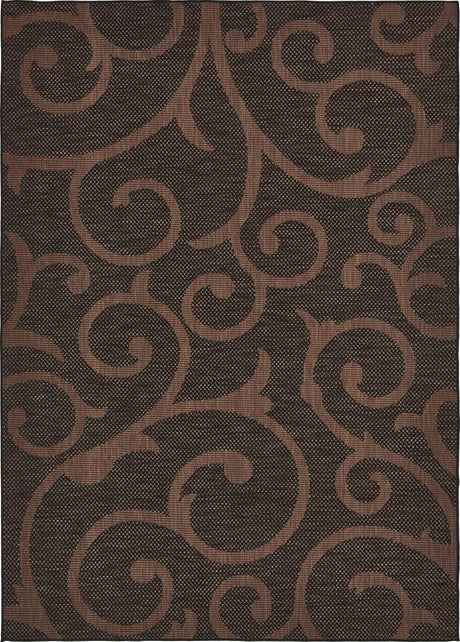 Chocolate Brown 8' x 11' 4 Outdoor Botanical Rectangle Area Rug Weather Resistant for Patio, Deck, Terrace, Balcony, Porch