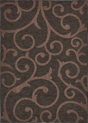 Chocolate Brown 7' 1 x 10' Outdoor Botanical Rectangle Rug