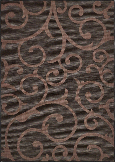 Chocolate Brown 6' x 9' Outdoor Botanical Rectangle Area Rug Weather Resistant for Patio, Deck, Terrace, Balcony, Porch
