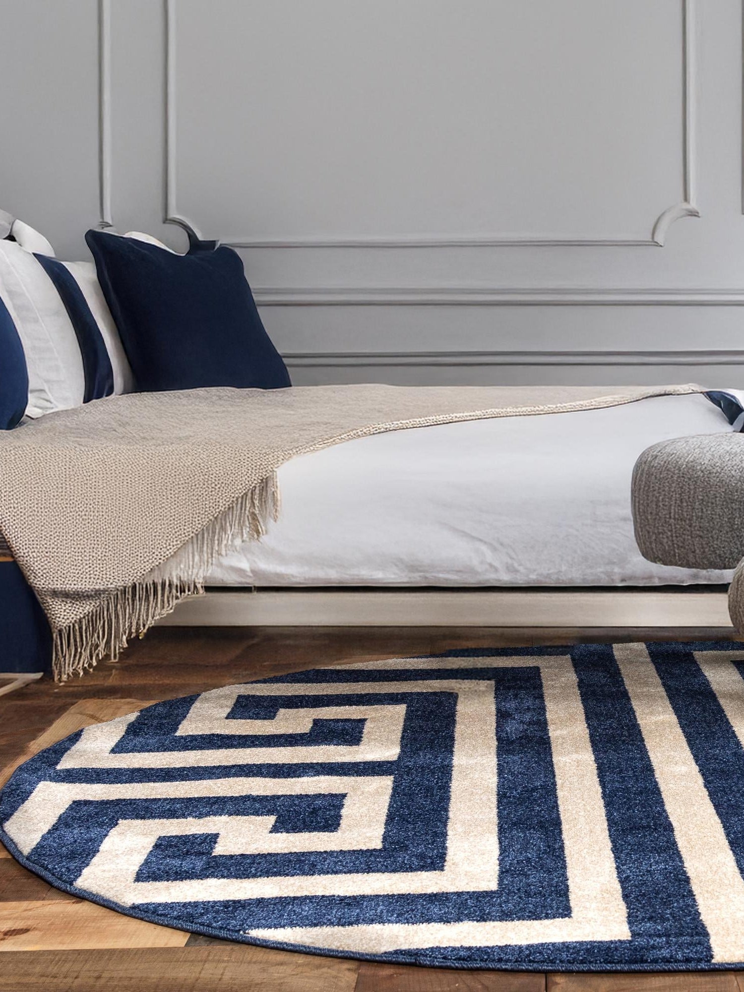 Navy Blue 6' 1 x 6' 1 Athens Round Area Rug 100% Polypropylene With Cotton Backing Easy Clean Indoor Living Dining Room Bedroom Office Carpet for Sale at Rug Engine