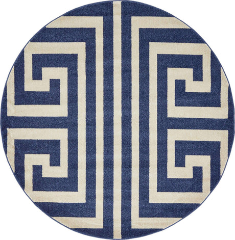 Navy Blue 6' 1 x 6' 1 Athens Round Area Rug 100% Polypropylene With Cotton Backing Easy Clean Indoor Living Dining Room Bedroom Office Carpet for Sale at Rug Engine