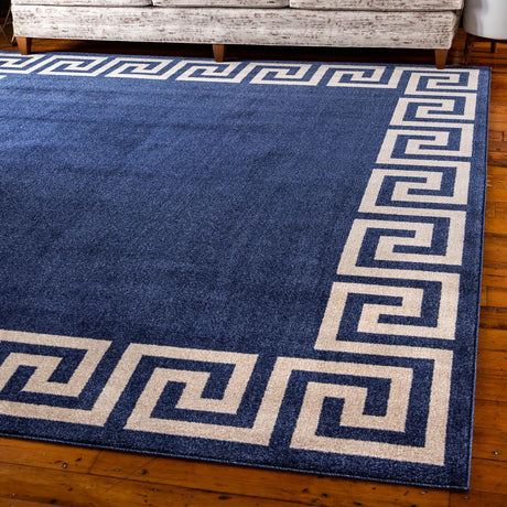 Navy Blue 7' 10 x 7' 10 Athens Square Area Rug 100% Polypropylene With Cotton Backing Easy Clean Indoor Living Dining Room Bedroom Office Carpet for Sale at Rug Engine