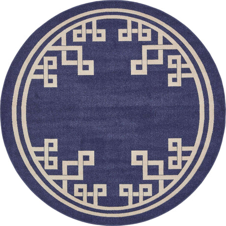 Dark Blue 7' 10 x 7' 10 Athens Round Area Rug 100% Polypropylene With Cotton Backing Easy Clean Indoor Living Dining Room Bedroom Office Carpet for Sale at Rug Engine