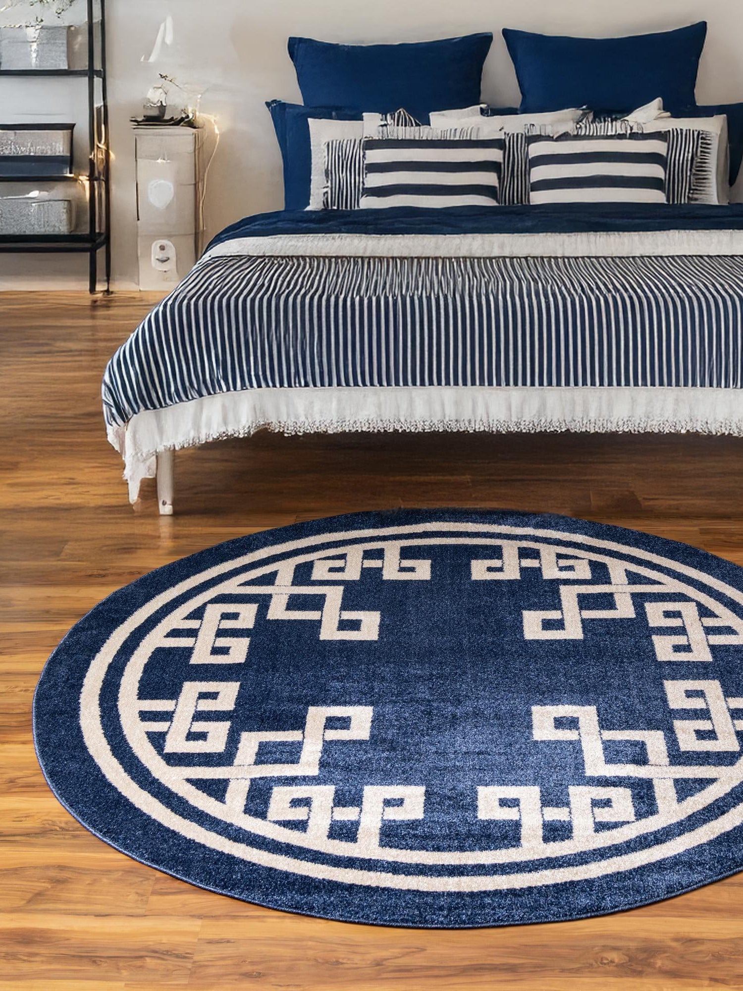 Dark Blue 6' 1 x 6' 1 Athens Round Area Rug 100% Polypropylene With Cotton Backing Easy Clean Indoor Living Dining Room Bedroom Office Carpet for Sale at Rug Engine