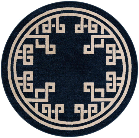Dark Blue 6' 1 x 6' 1 Athens Round Area Rug 100% Polypropylene With Cotton Backing Easy Clean Indoor Living Dining Room Bedroom Office Carpet for Sale at Rug Engine