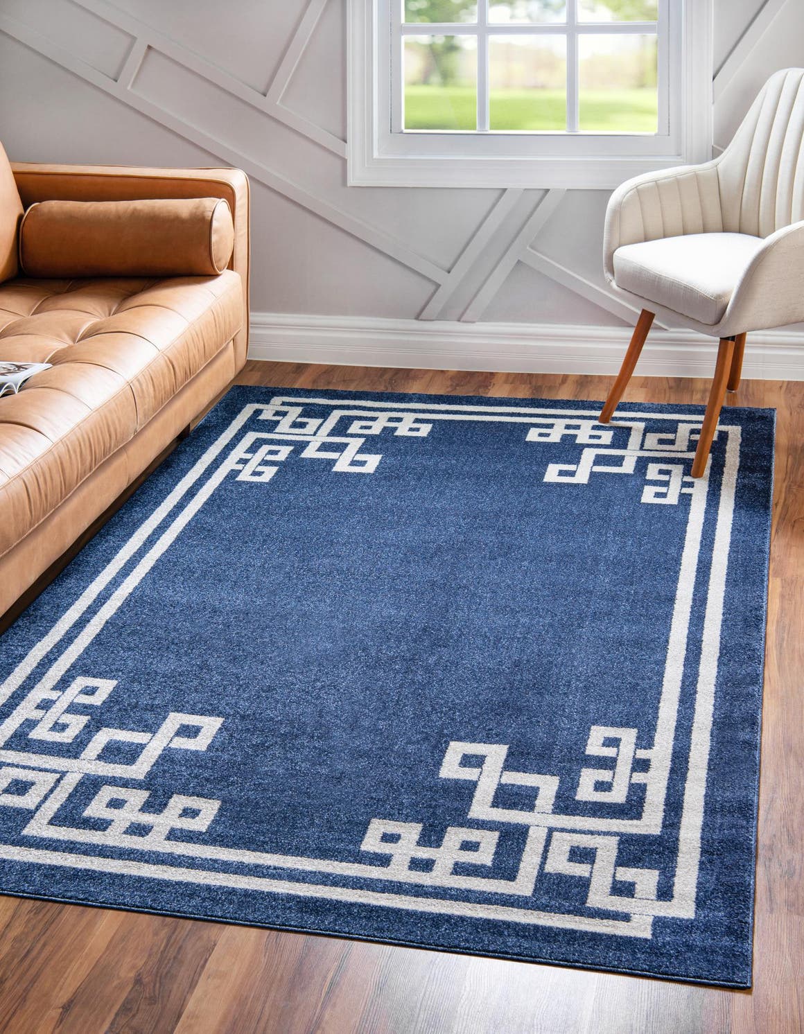 Dark Blue 5' 3 x 8' Athens Rectangle Area Rug 100% Polypropylene With Cotton Backing Easy Clean Indoor Living Dining Room Bedroom Office Carpet for Sale at Rug Engine