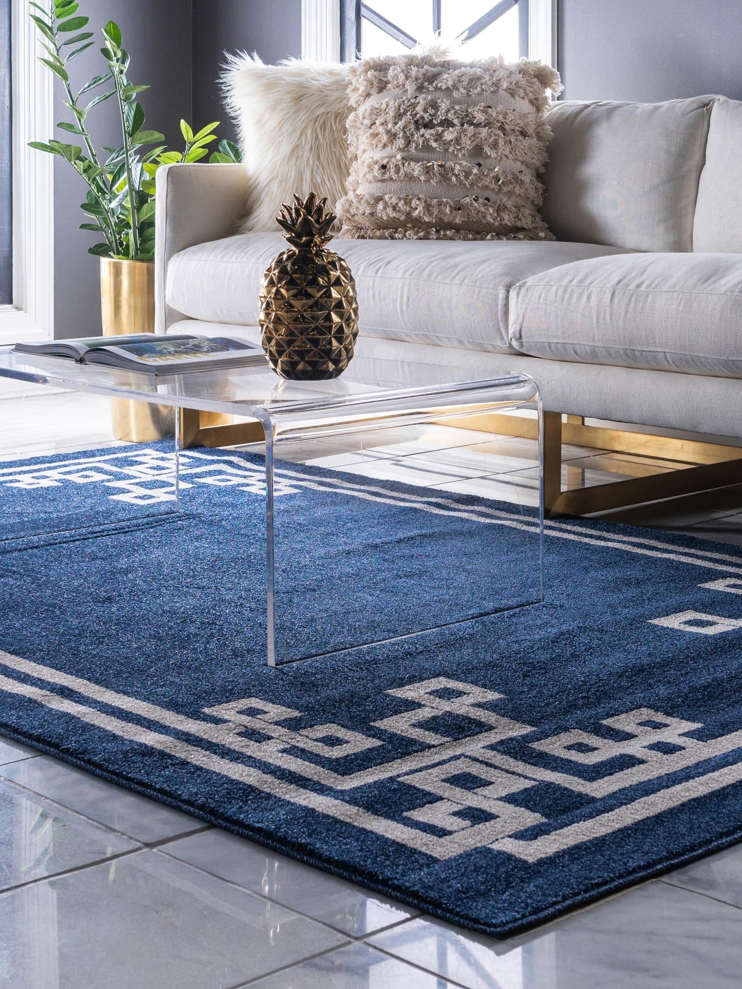 Dark Blue 7' 10 x 11' Athens Rectangle Area Rug 100% Polypropylene With Cotton Backing Easy Clean Indoor Living Dining Room Bedroom Office Carpet for Sale at Rug Engine