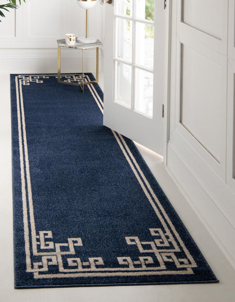 Dark Blue 2' 7 x 10' Athens Runner Area Rug 100% Polypropylene With Cotton Backing Easy Clean Indoor Living Dining Room Bedroom Office Carpet for Sale at Rug Engine