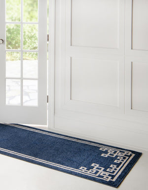 Dark Blue 2' 7 x 10' Athens Runner Area Rug 100% Polypropylene With Cotton Backing Easy Clean Indoor Living Dining Room Bedroom Office Carpet for Sale at Rug Engine