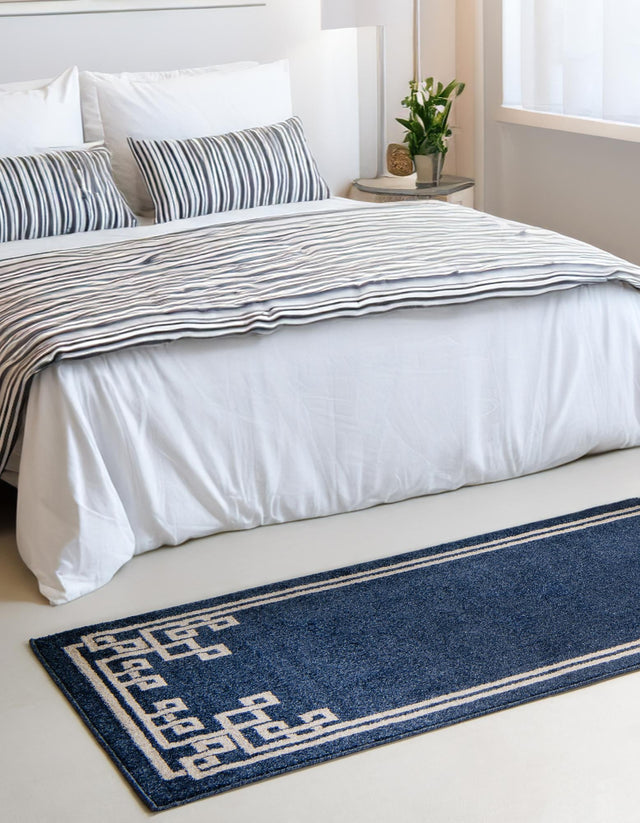 Dark Blue 2' 7 x 10' Athens Runner Area Rug 100% Polypropylene With Cotton Backing Easy Clean Indoor Living Dining Room Bedroom Office Carpet for Sale at Rug Engine