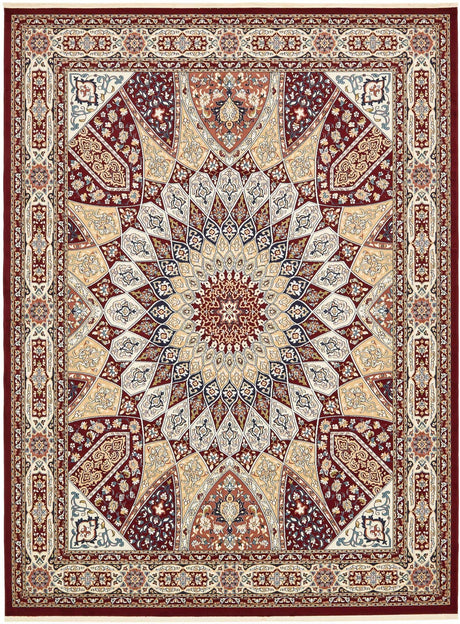 Burgundy 10' x 13' Narenj Rectangle Area Rug 85% Polypropylene & 15% Polyester Traditional Classic Carpet for Living, Dining, Bedrooms, Office for Sale at Rug Engine