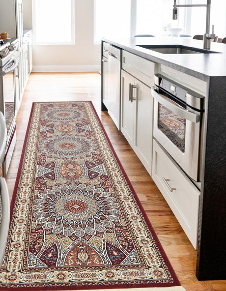 Burgundy 2' 11 x 13' 1 Narenj Runner Area Rug 85% Polypropylene & 15% Polyester Traditional Classic Carpet for Living, Dining, Bedrooms, Office for Sale at Rug Engine