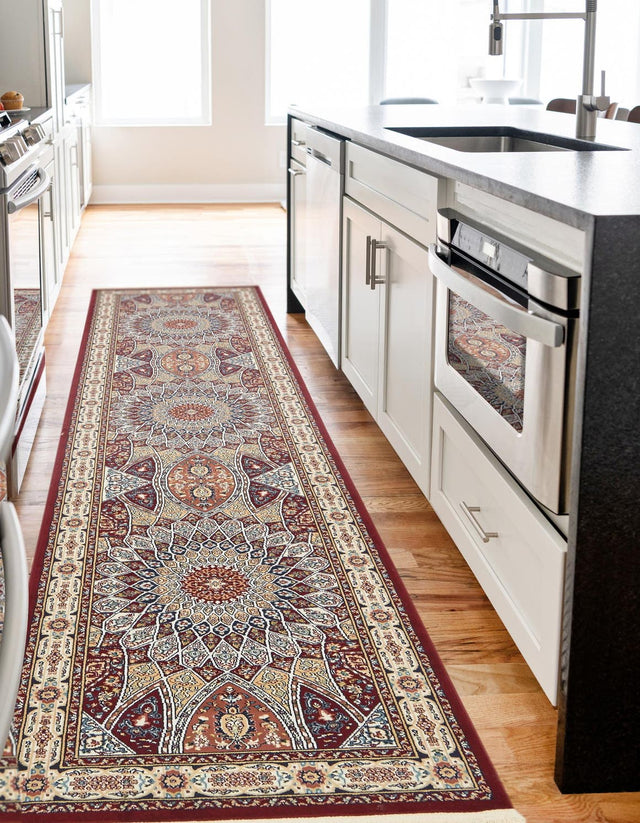 Burgundy 2' 11 x 13' 1 Narenj Runner Area Rug 85% Polypropylene & 15% Polyester Traditional Classic Carpet for Living, Dining, Bedrooms, Office for Sale at Rug Engine