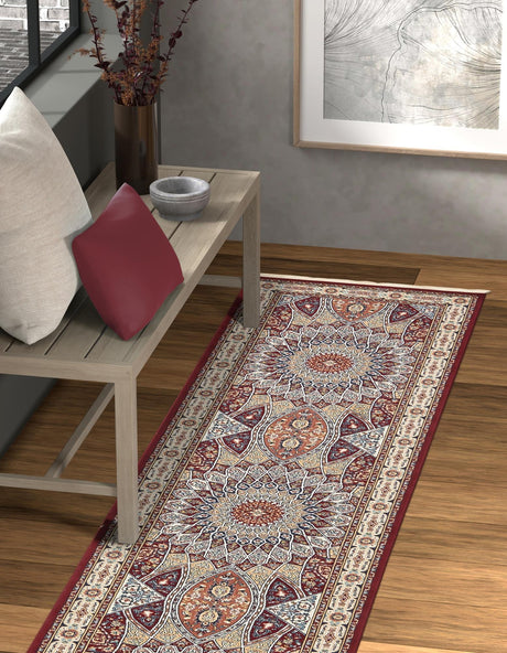 Burgundy 2' 11 x 13' 1 Narenj Runner Area Rug 85% Polypropylene & 15% Polyester Traditional Classic Carpet for Living, Dining, Bedrooms, Office for Sale at Rug Engine