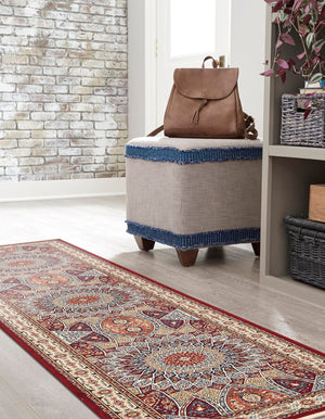 Burgundy 2' 11 x 13' 1 Narenj Runner Area Rug 85% Polypropylene & 15% Polyester Traditional Classic Carpet for Living, Dining, Bedrooms, Office for Sale at Rug Engine