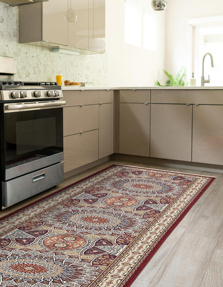 Burgundy 2' 11 x 13' 1 Narenj Runner Area Rug 85% Polypropylene & 15% Polyester Traditional Classic Carpet for Living, Dining, Bedrooms, Office for Sale at Rug Engine