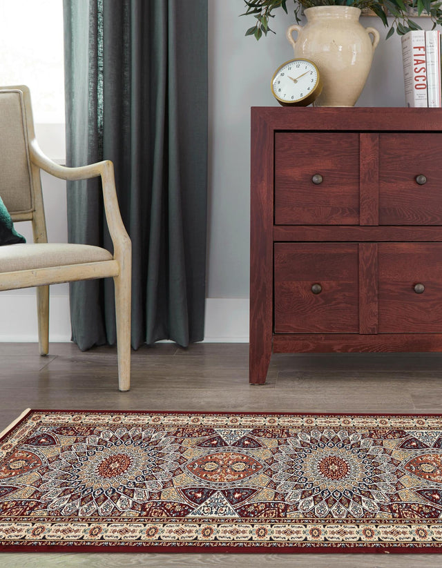 Burgundy 2' 11 x 13' 1 Narenj Runner Area Rug 85% Polypropylene & 15% Polyester Traditional Classic Carpet for Living, Dining, Bedrooms, Office for Sale at Rug Engine